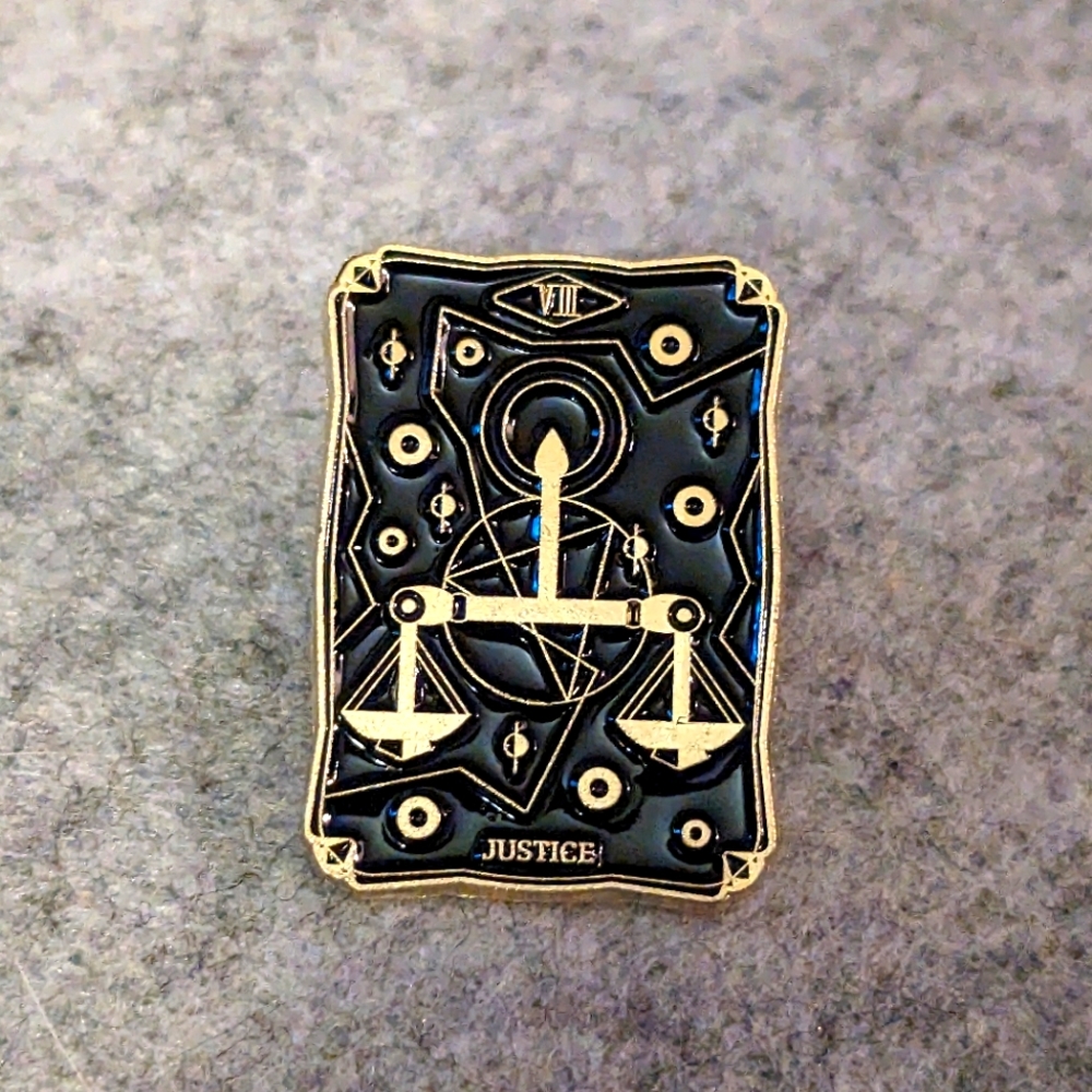 Tarot Card Pin - Justice - Black & Gold Cosmic Major Arcana 11 XI